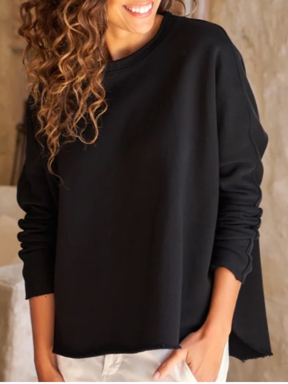 Frank & Eileen Anna Long-Sleeve Capelet Triple Fleece black medium